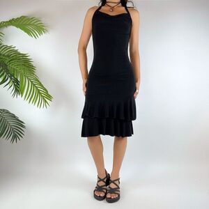Vintage Y2K Black Indie Fairy Grunge Whimsigoth Halter Top Midi Dress / Size: S